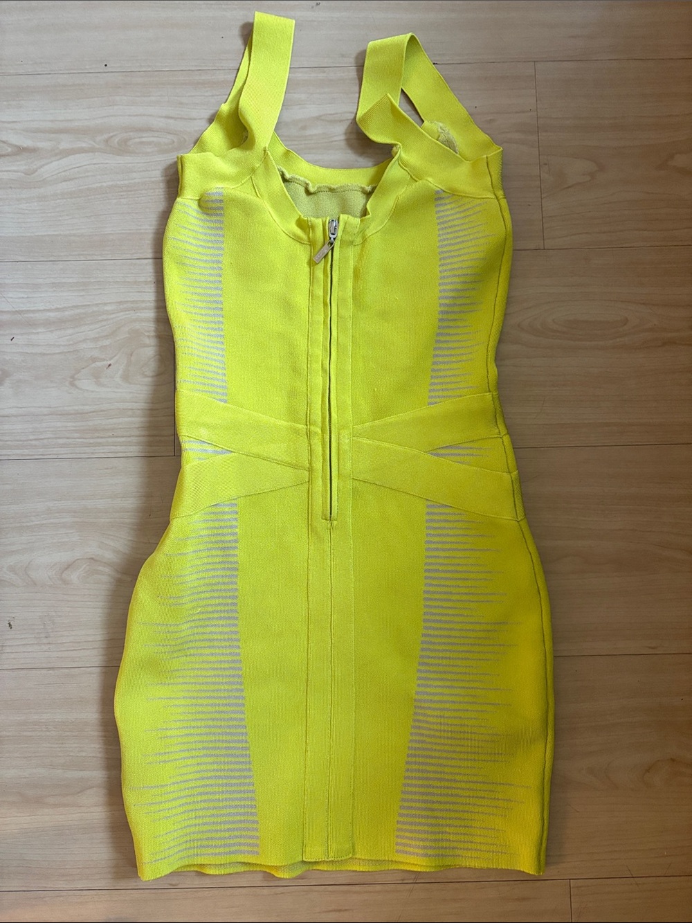 Marciano Neon Yellow Zip-Front Bandage Mini Dress